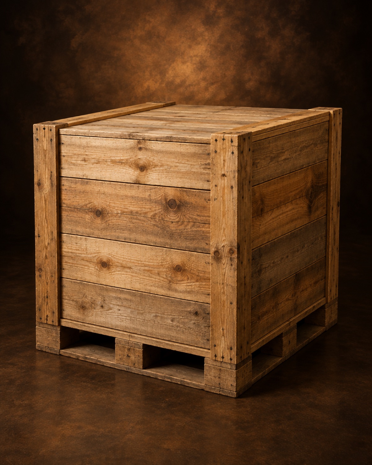Guacal cerrado de madera con base para montacargas